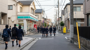 凯特共和国的街景，有很多高中生正在放学.png